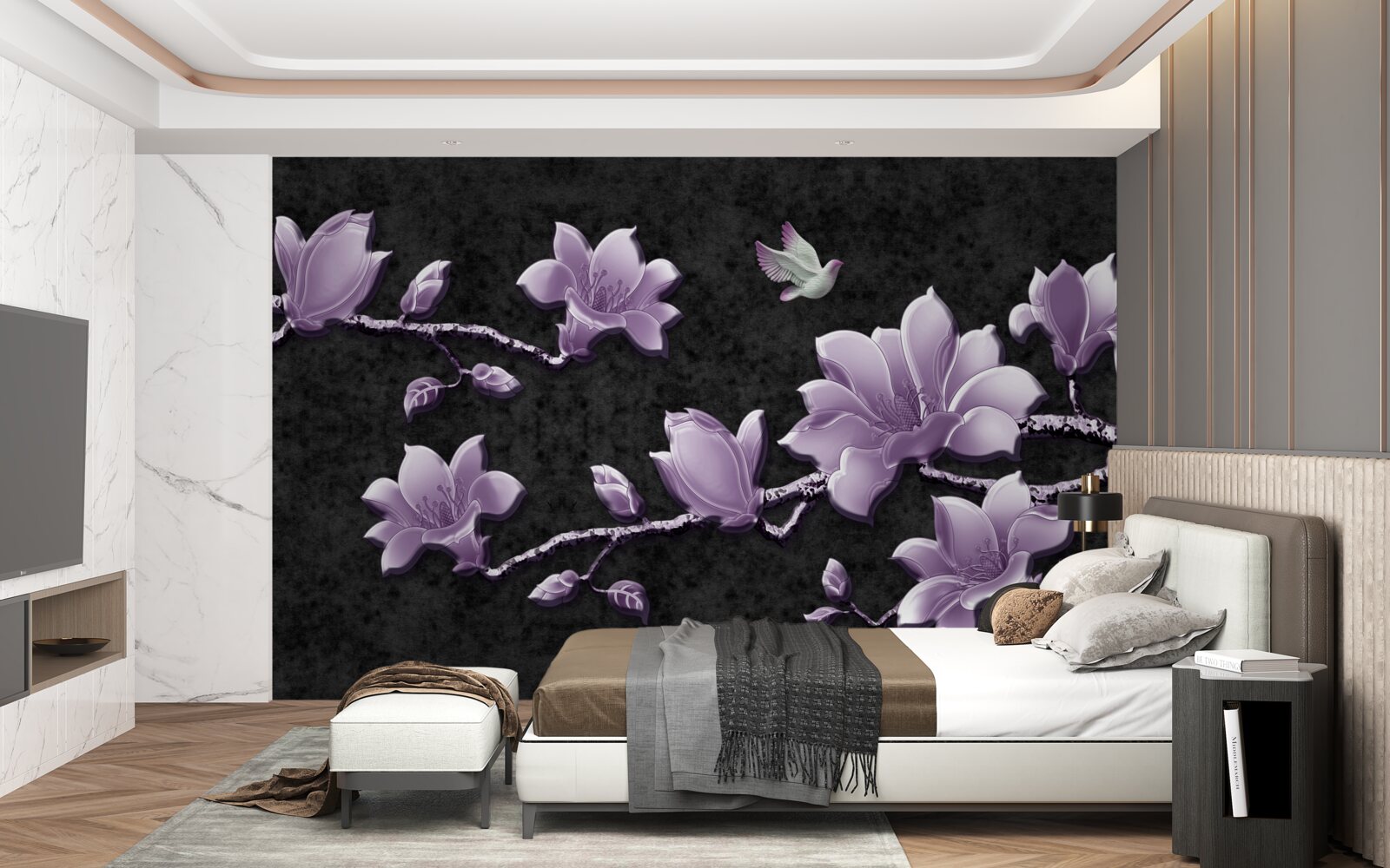 Fototapet ramuri delicate de magnolie de culoarea liliacului