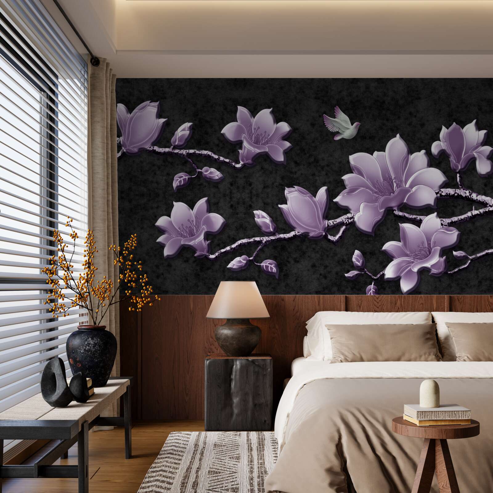 Fototapet ramuri delicate de magnolie de culoarea liliacului