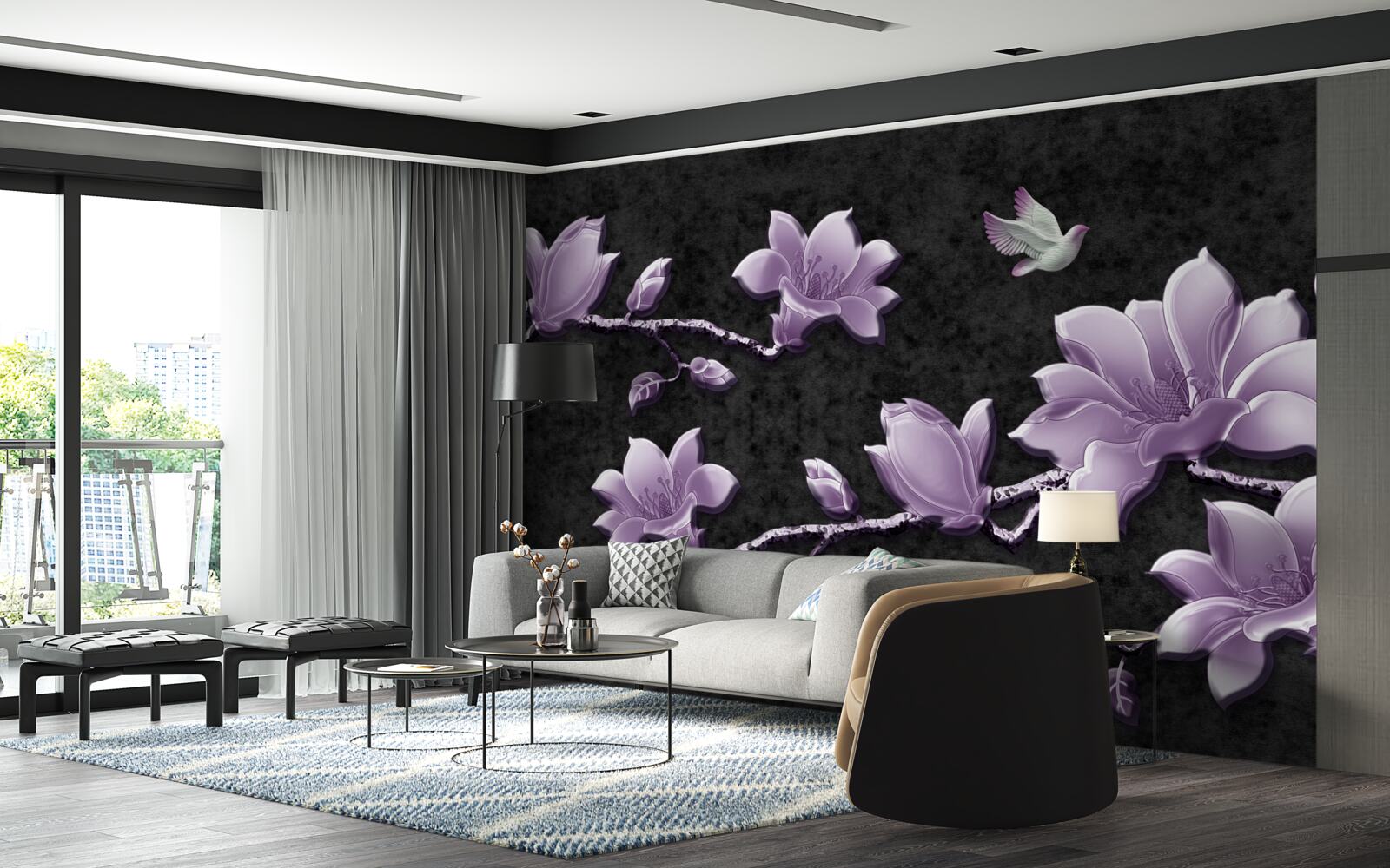 Fototapet ramuri delicate de magnolie de culoarea liliacului