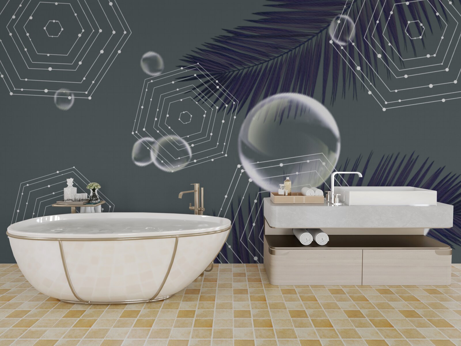 Fototapet geometrie și forme de frunze