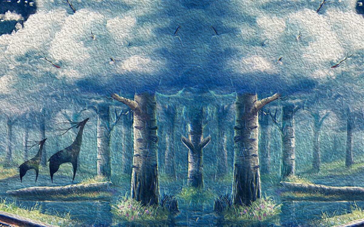 Fototapet căprioara se plimbă printr-o pădure rece