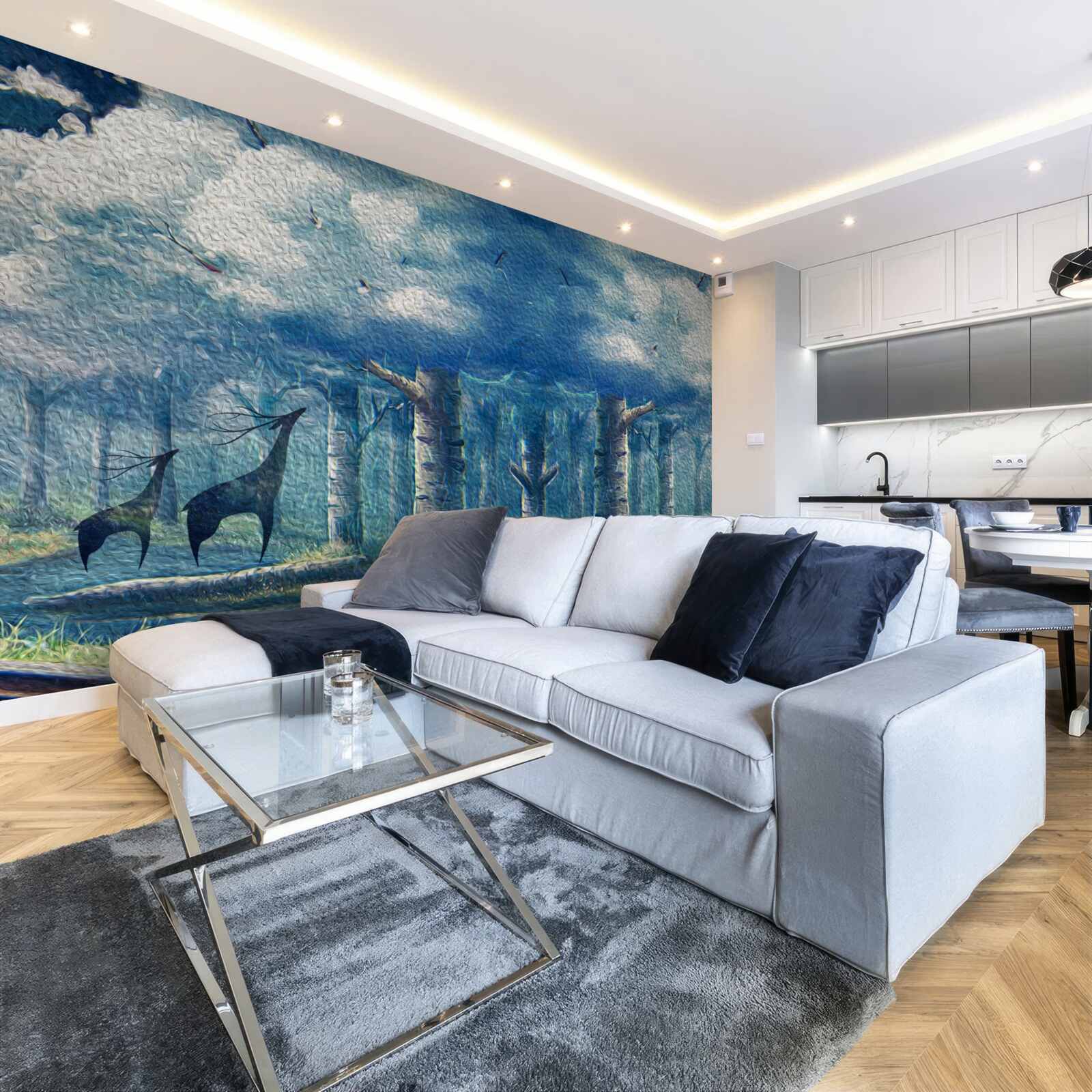 Fototapet căprioara se plimbă printr-o pădure rece