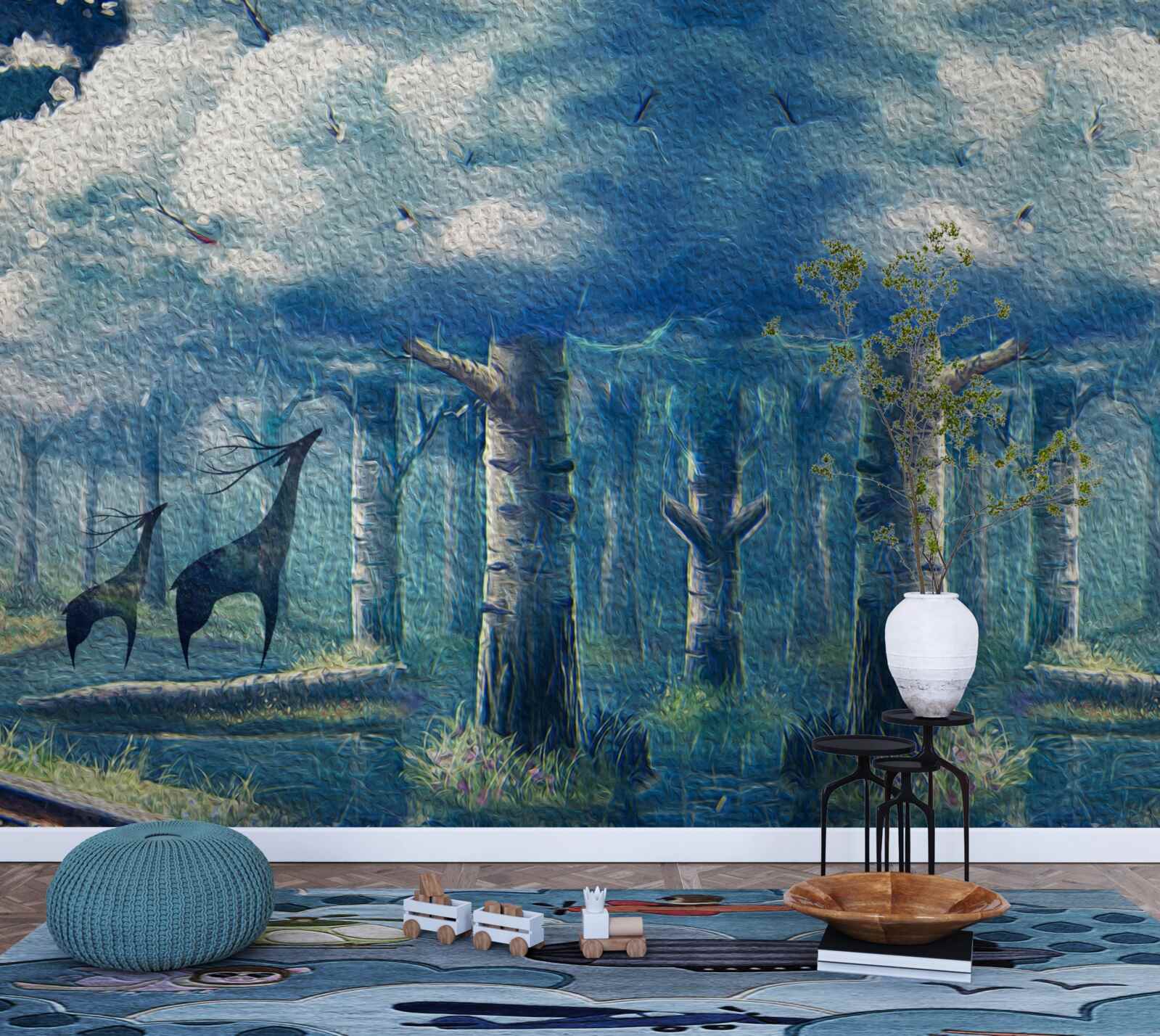 Fototapet căprioara se plimbă printr-o pădure rece