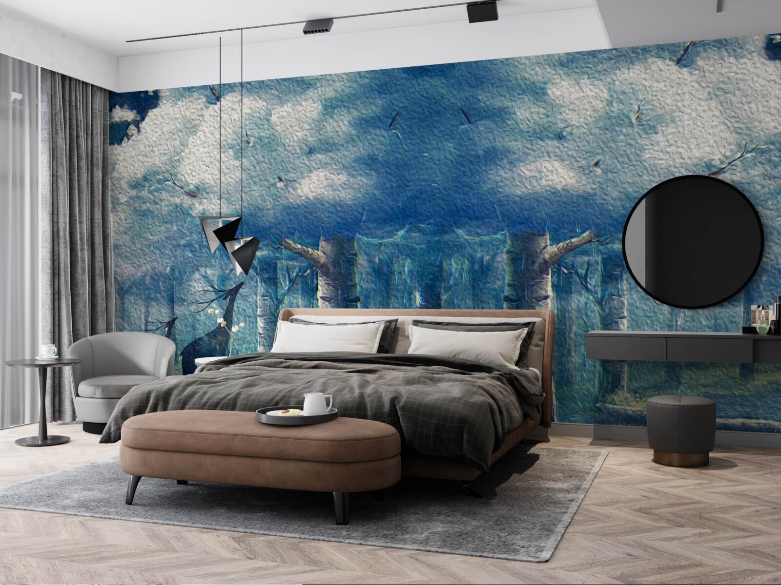 Fototapet căprioara se plimbă printr-o pădure rece