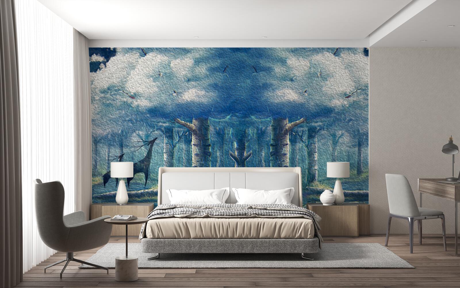 Fototapet căprioara se plimbă printr-o pădure rece