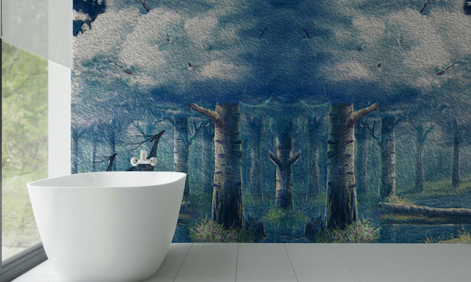 Fototapet căprioara se plimbă printr-o pădure rece