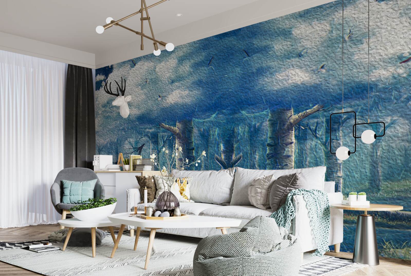 Fototapet căprioara se plimbă printr-o pădure rece