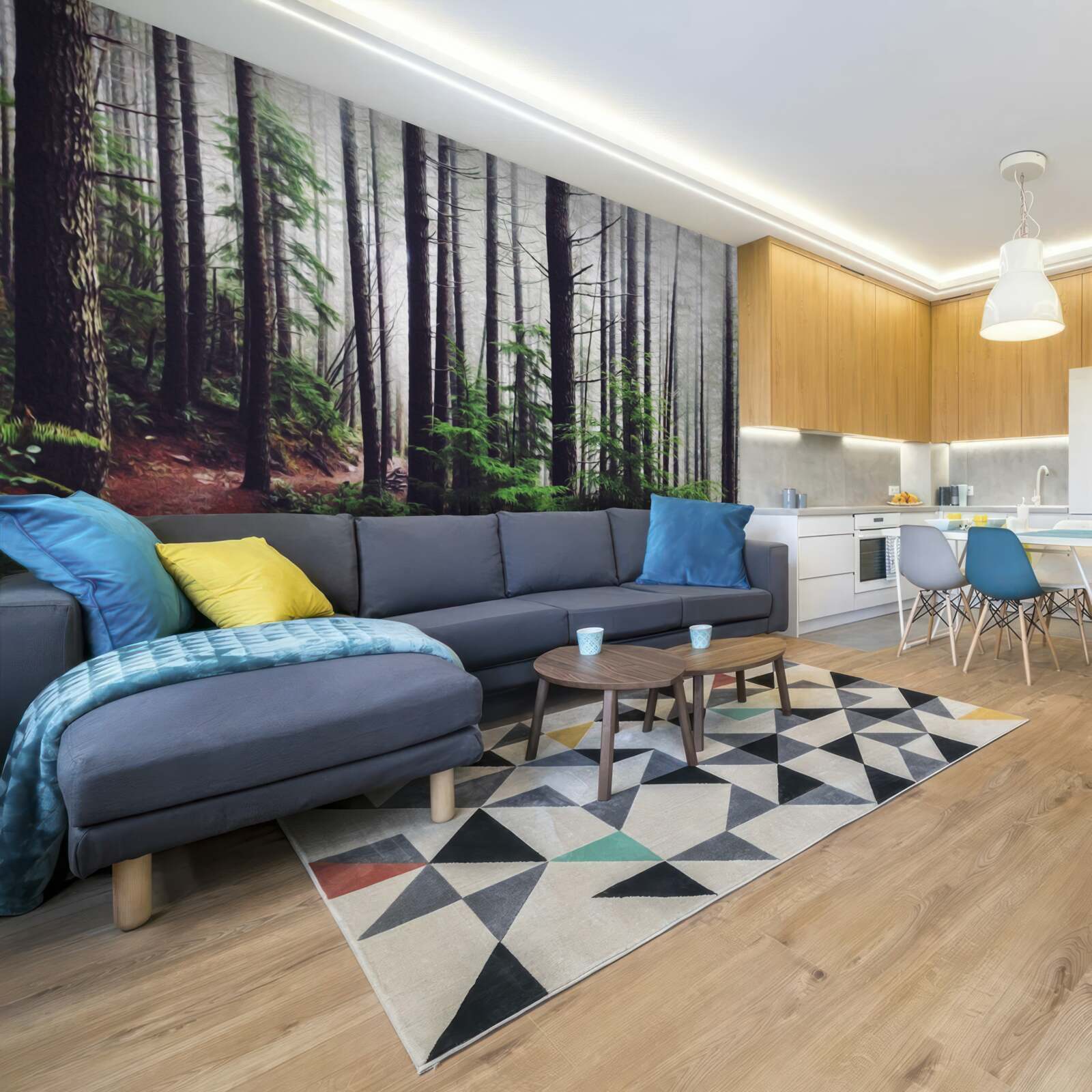 Fototapet pădurea cețoasă este plină de copaci înalți și subțiri