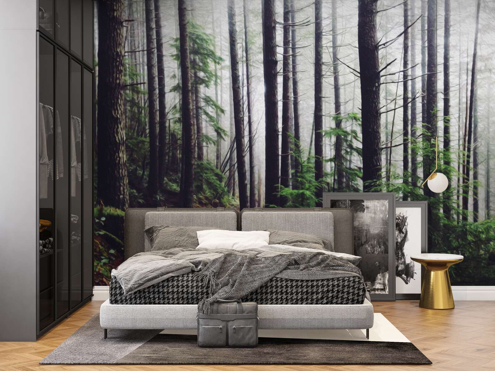 Fototapet pădurea cețoasă este plină de copaci înalți și subțiri