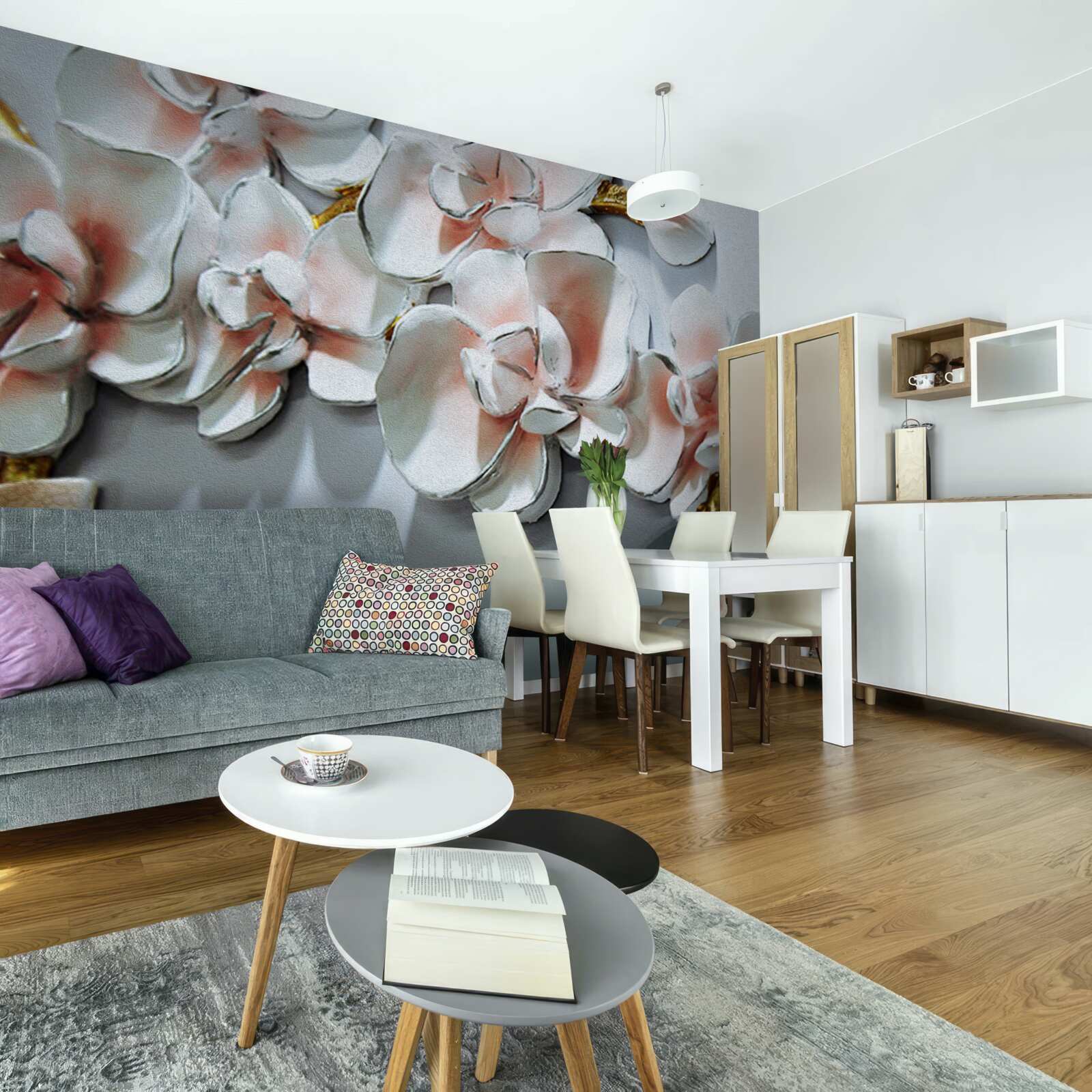 Fototapet conturează ramurile unei orhidee albe ca zăpada