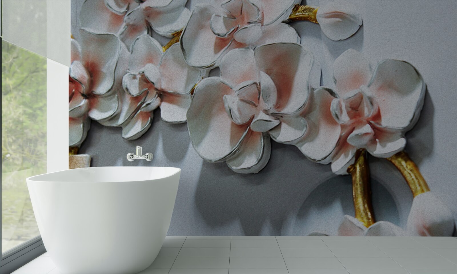 Fototapet conturează ramurile unei orhidee albe ca zăpada