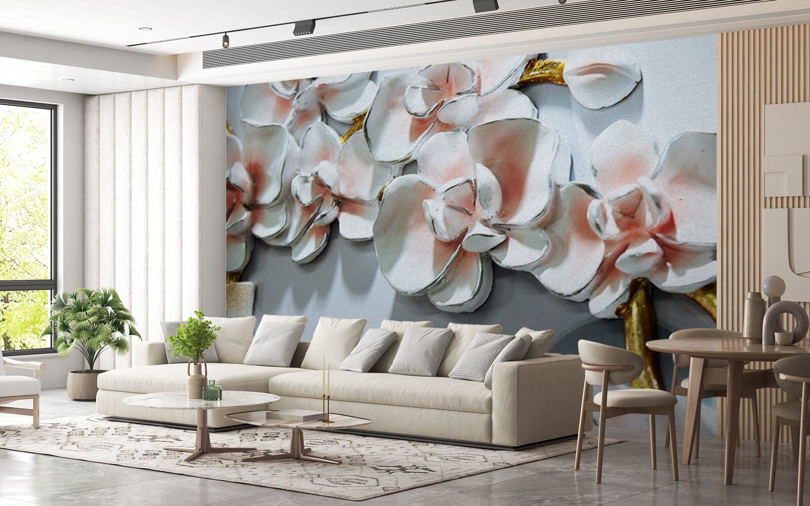 Fototapet conturează ramurile unei orhidee albe ca zăpada