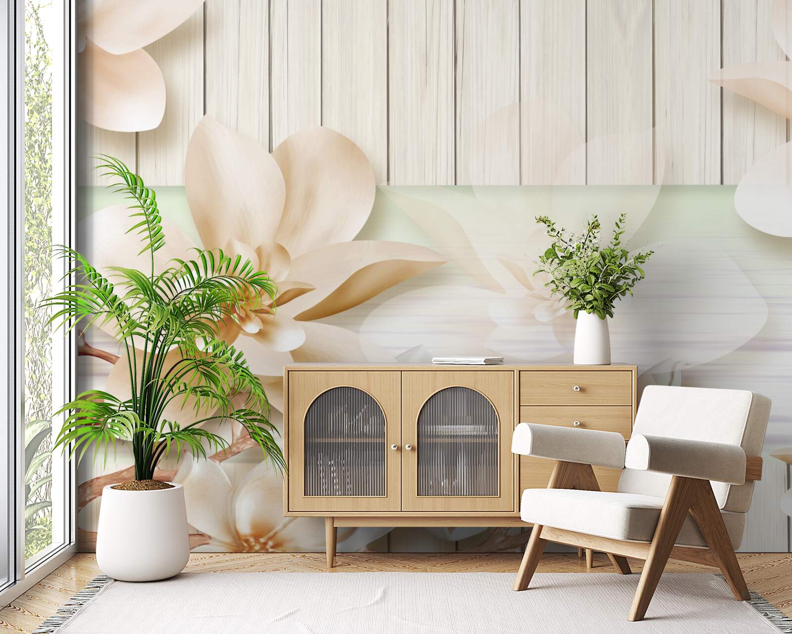 Fototapet piersici gogoși strălucitoare pe un ring de dans alb ca zăpada