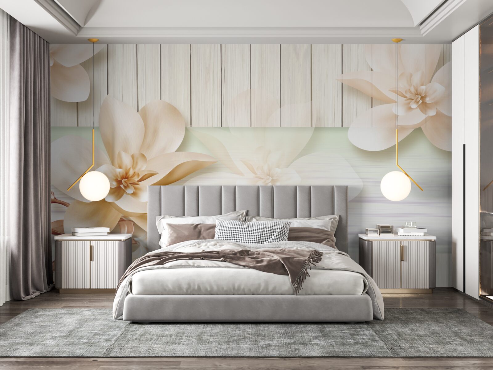 Fototapet piersici gogoși strălucitoare pe un ring de dans alb ca zăpada