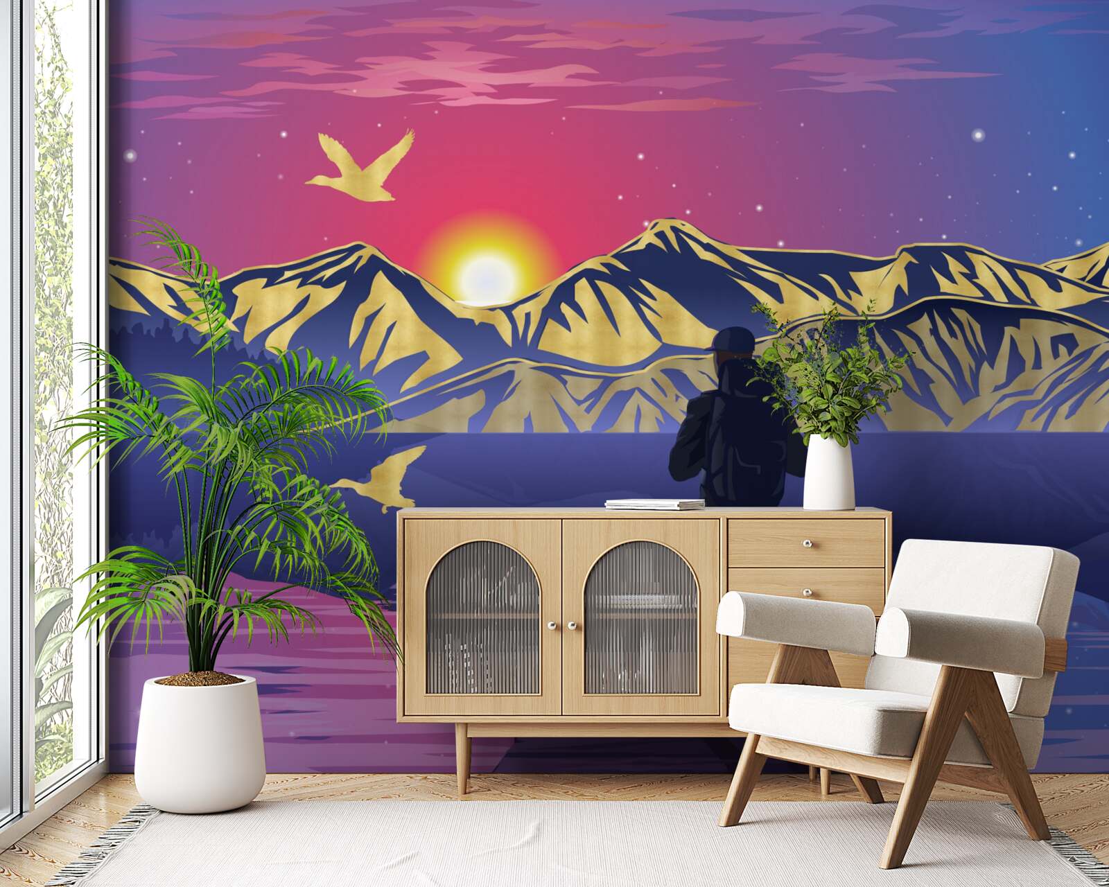 Fototapet pe pod, turistul întâlnește zorii