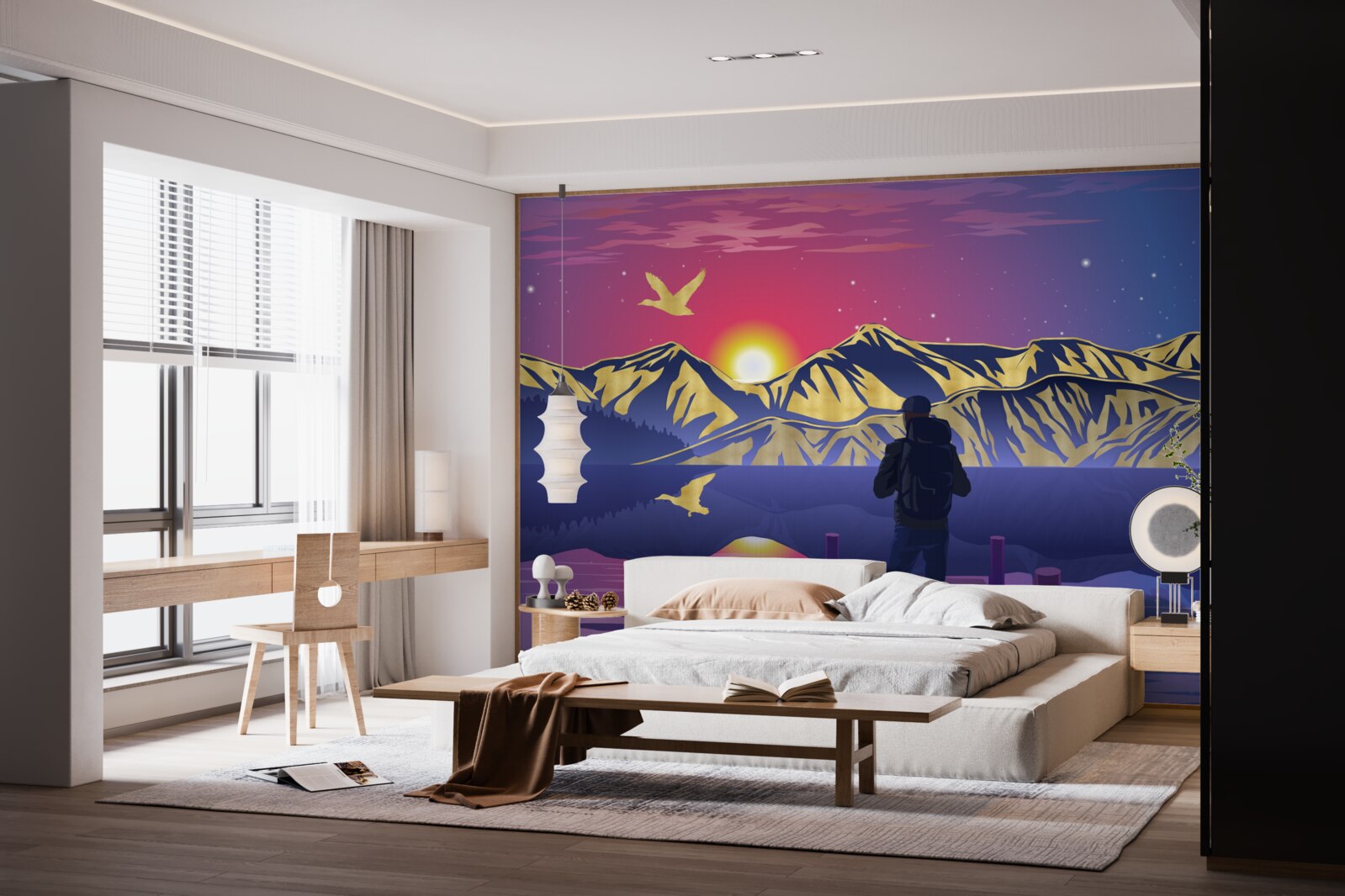 Fototapet pe pod, turistul întâlnește zorii