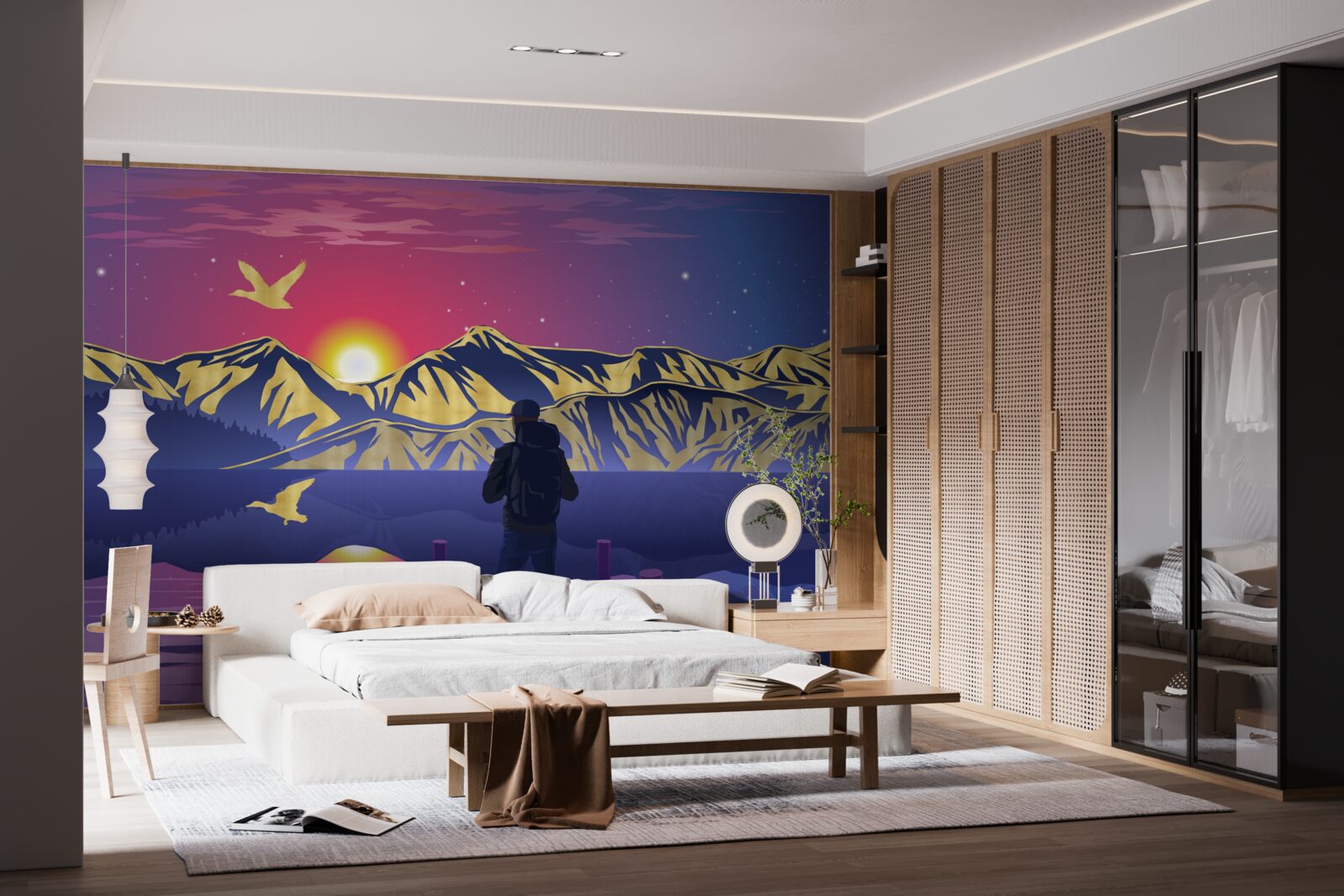 Fototapet pe pod, turistul întâlnește zorii