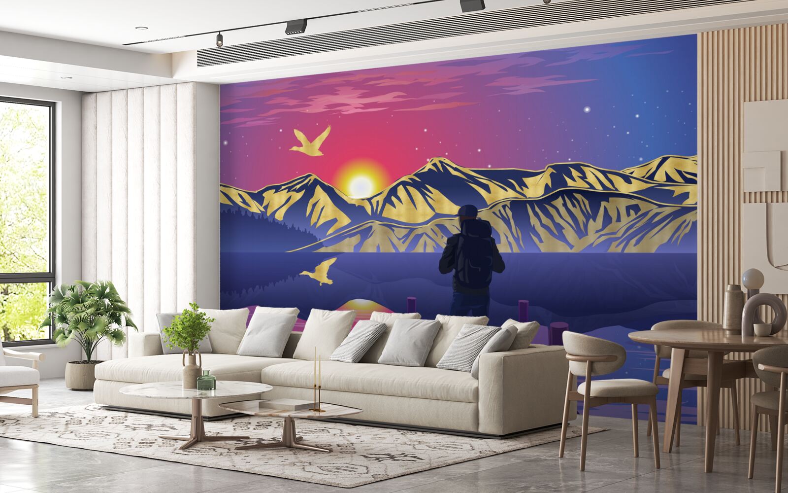 Fototapet pe pod, turistul întâlnește zorii