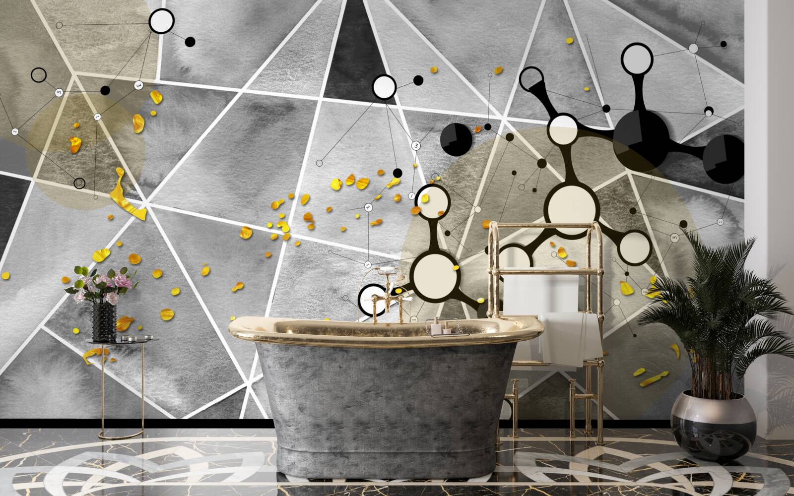 Fototapet particule de aur pe o suprafață de marmură gri