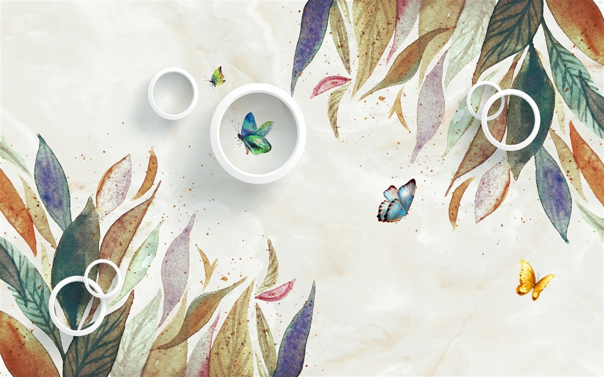 Fototapet frunze de toamnă și fluturi