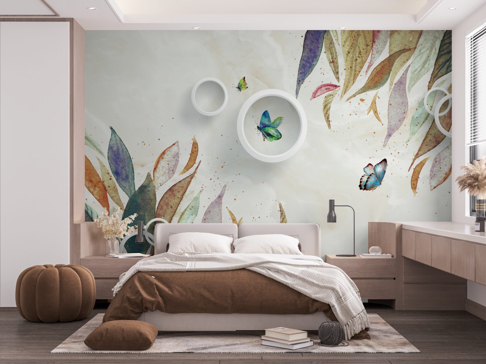 Fototapet frunze de toamnă și fluturi