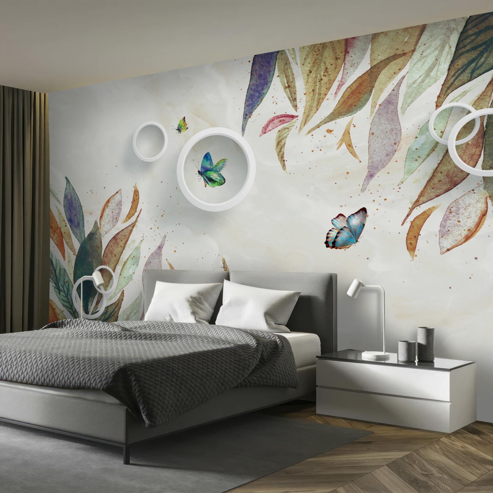 Fototapet frunze de toamnă și fluturi