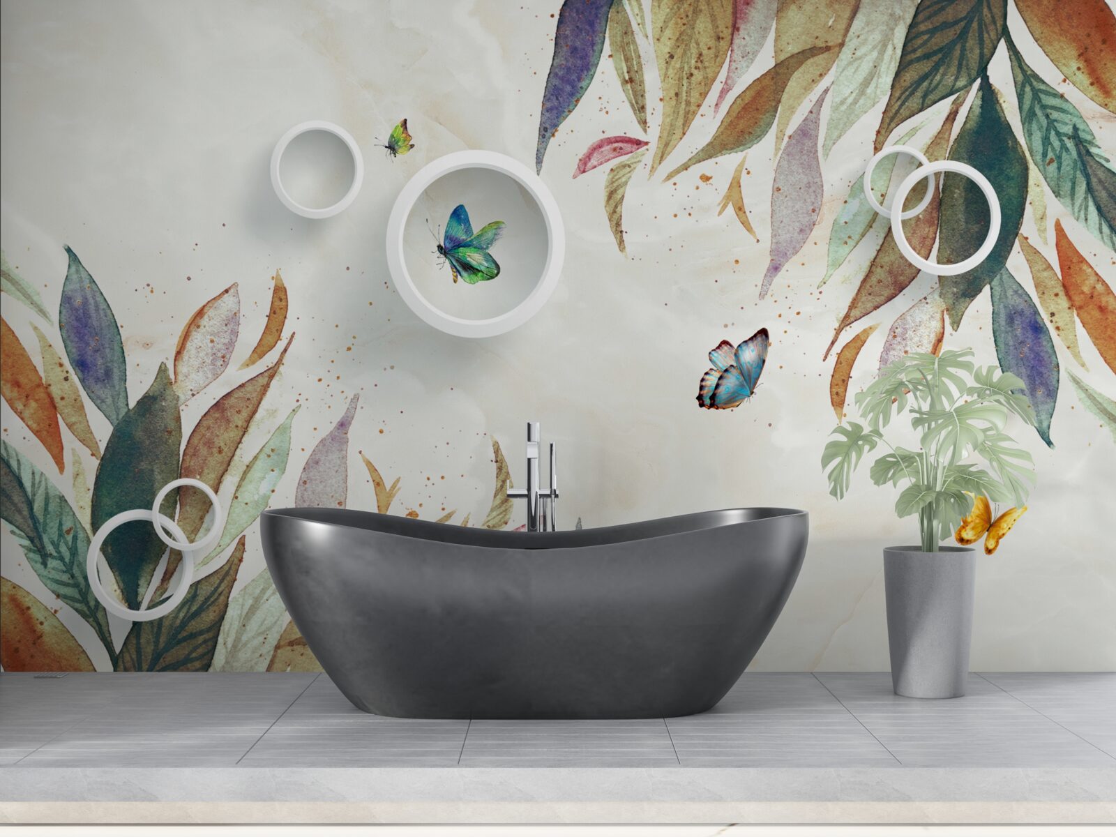 Fototapet frunze de toamnă și fluturi