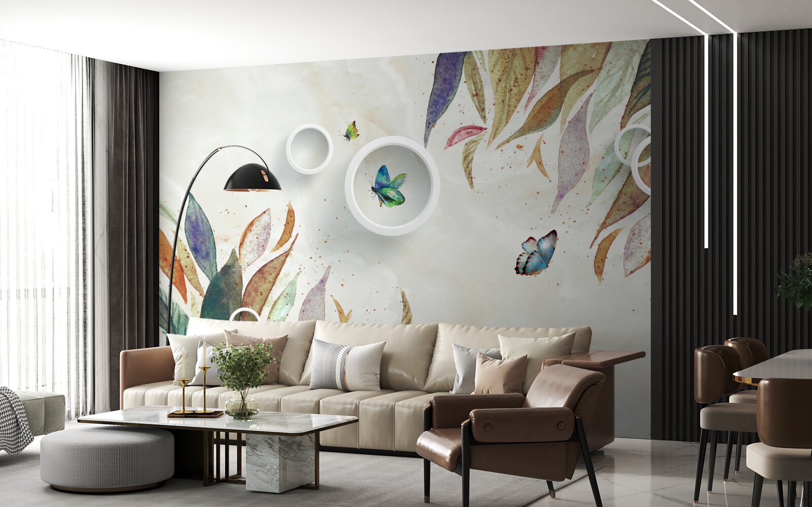 Fototapet frunze de toamnă și fluturi