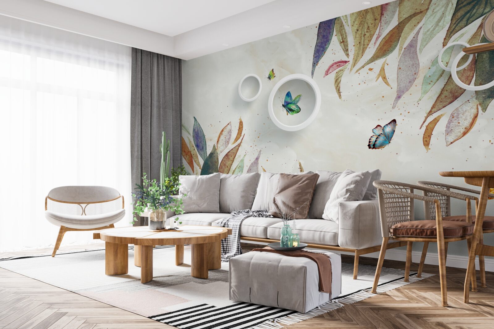 Fototapet frunze de toamnă și fluturi