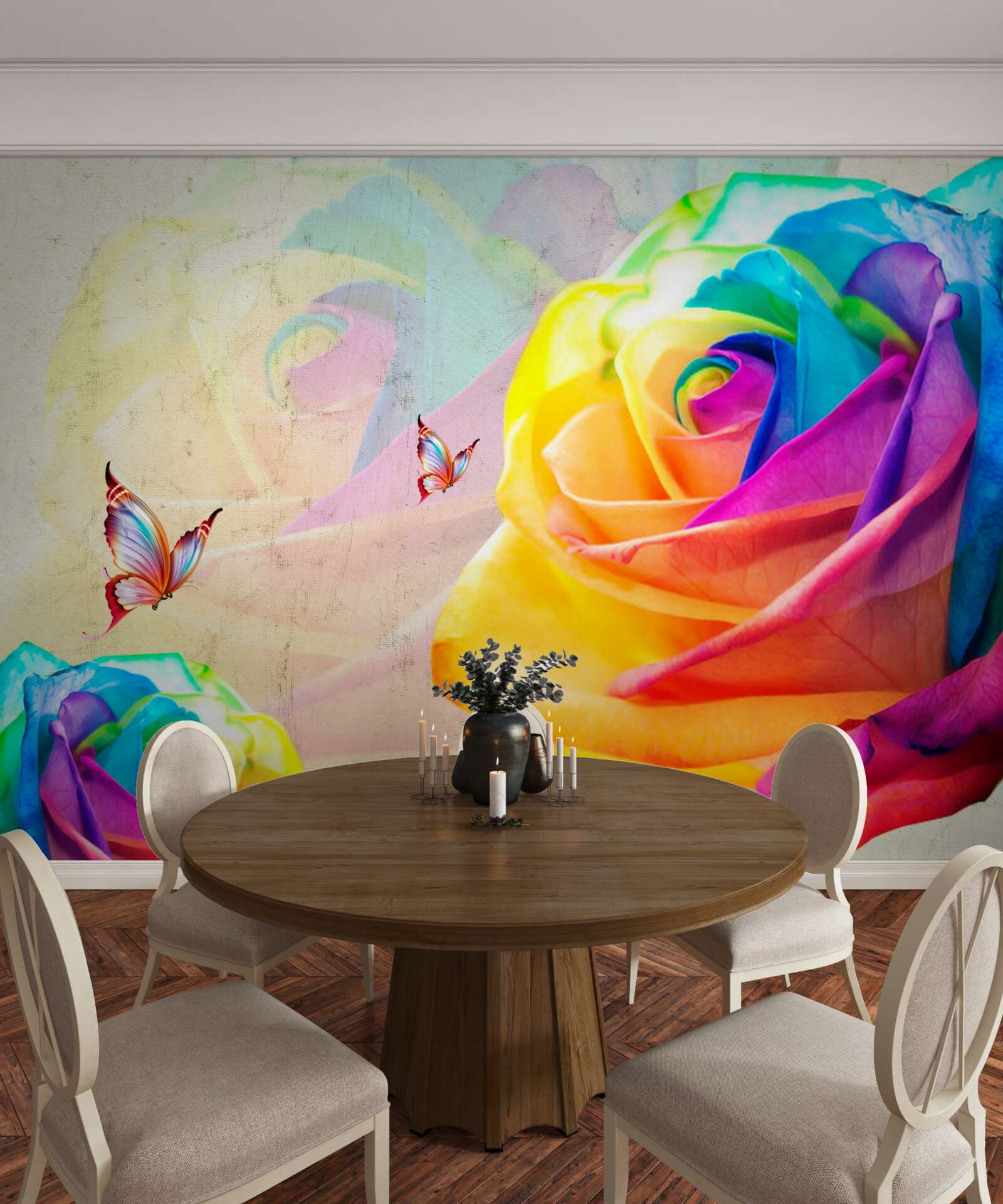 Fototapet trandafir de culoarea curcubeului