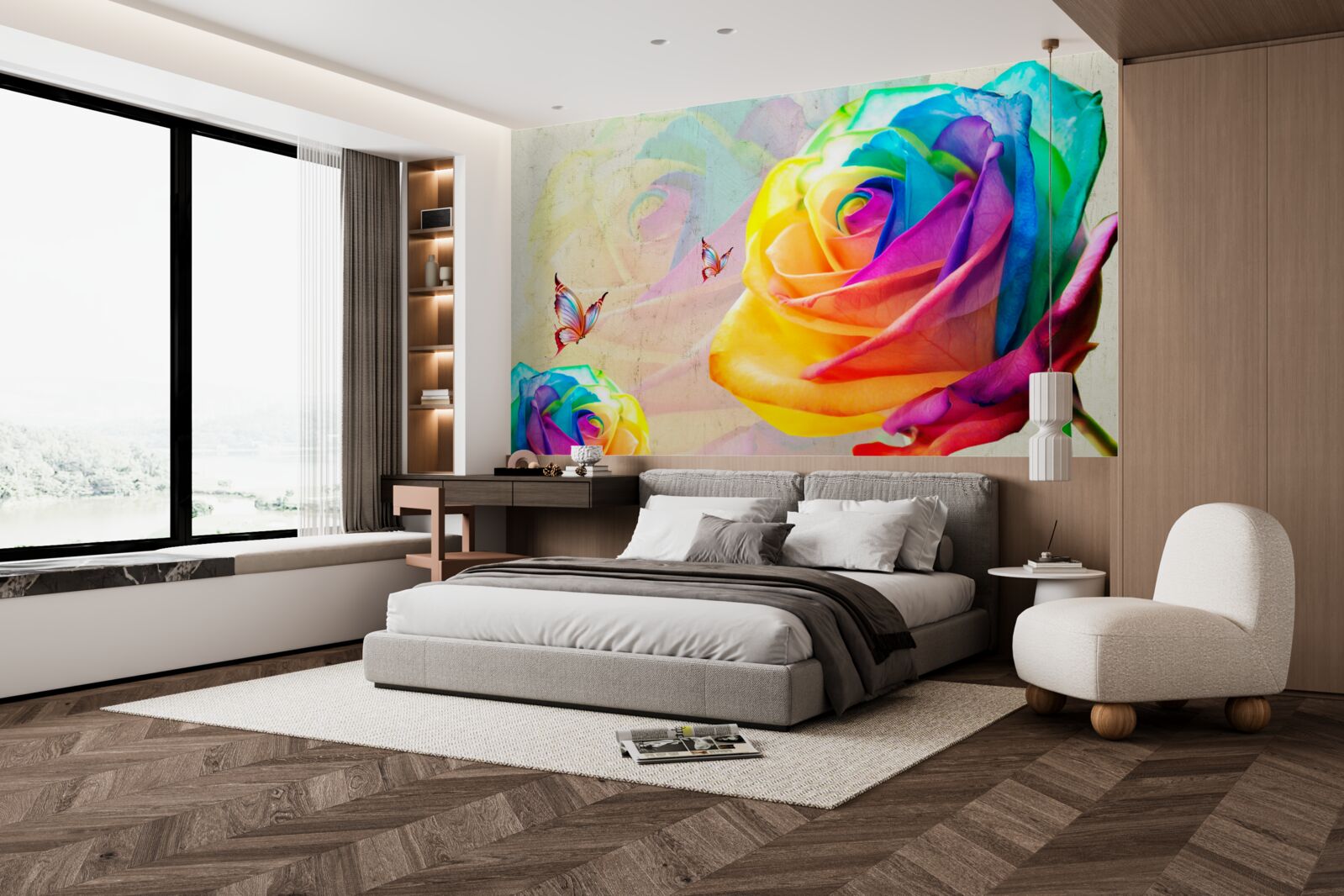 Fototapet trandafir de culoarea curcubeului