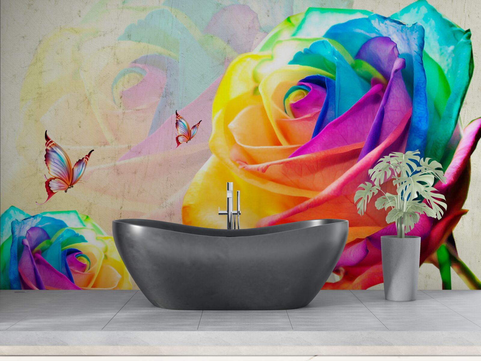 Fototapet trandafir de culoarea curcubeului