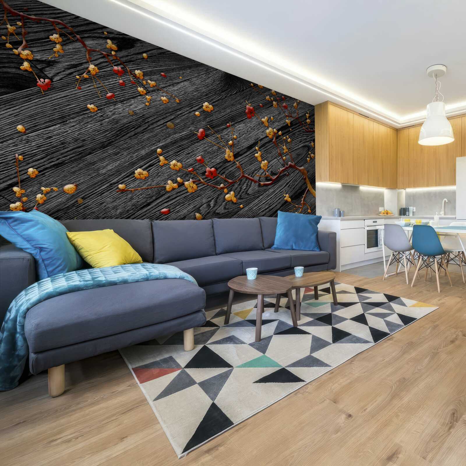 Fototapet ramură de magnolie, aurită după apusul soarelui