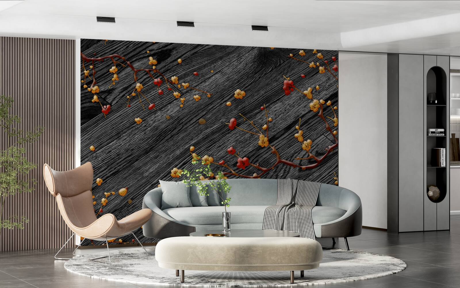 Fototapet ramură de magnolie, aurită după apusul soarelui