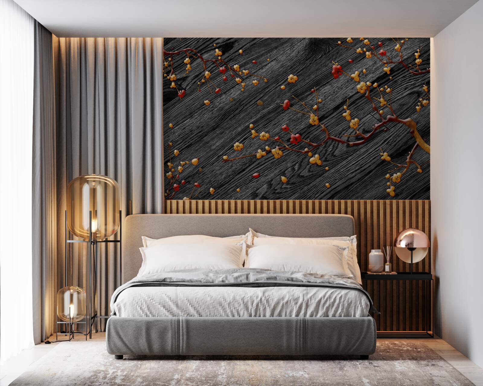 Fototapet ramură de magnolie, aurită după apusul soarelui