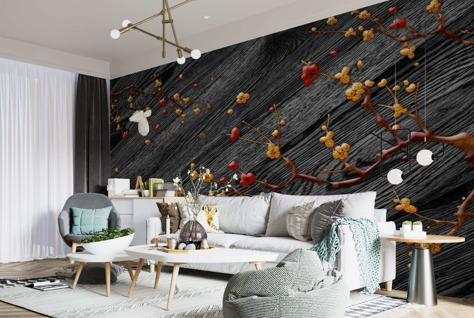 Fototapet ramură de magnolie, aurită după apusul soarelui