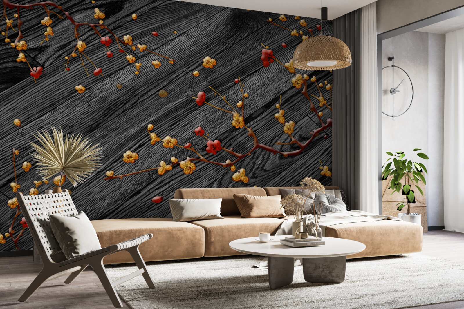 Fototapet ramură de magnolie, aurită după apusul soarelui