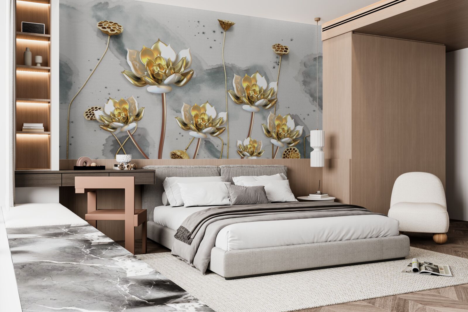 Fototapet flori aurii pe tulpini grațioase