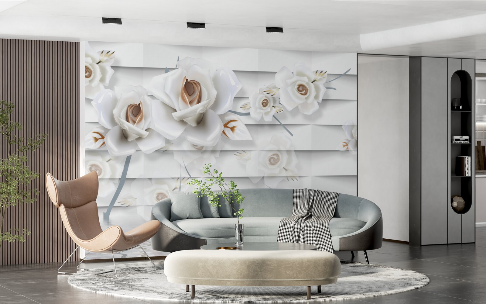 Fototapet apa calmă este presărată cu flori albe