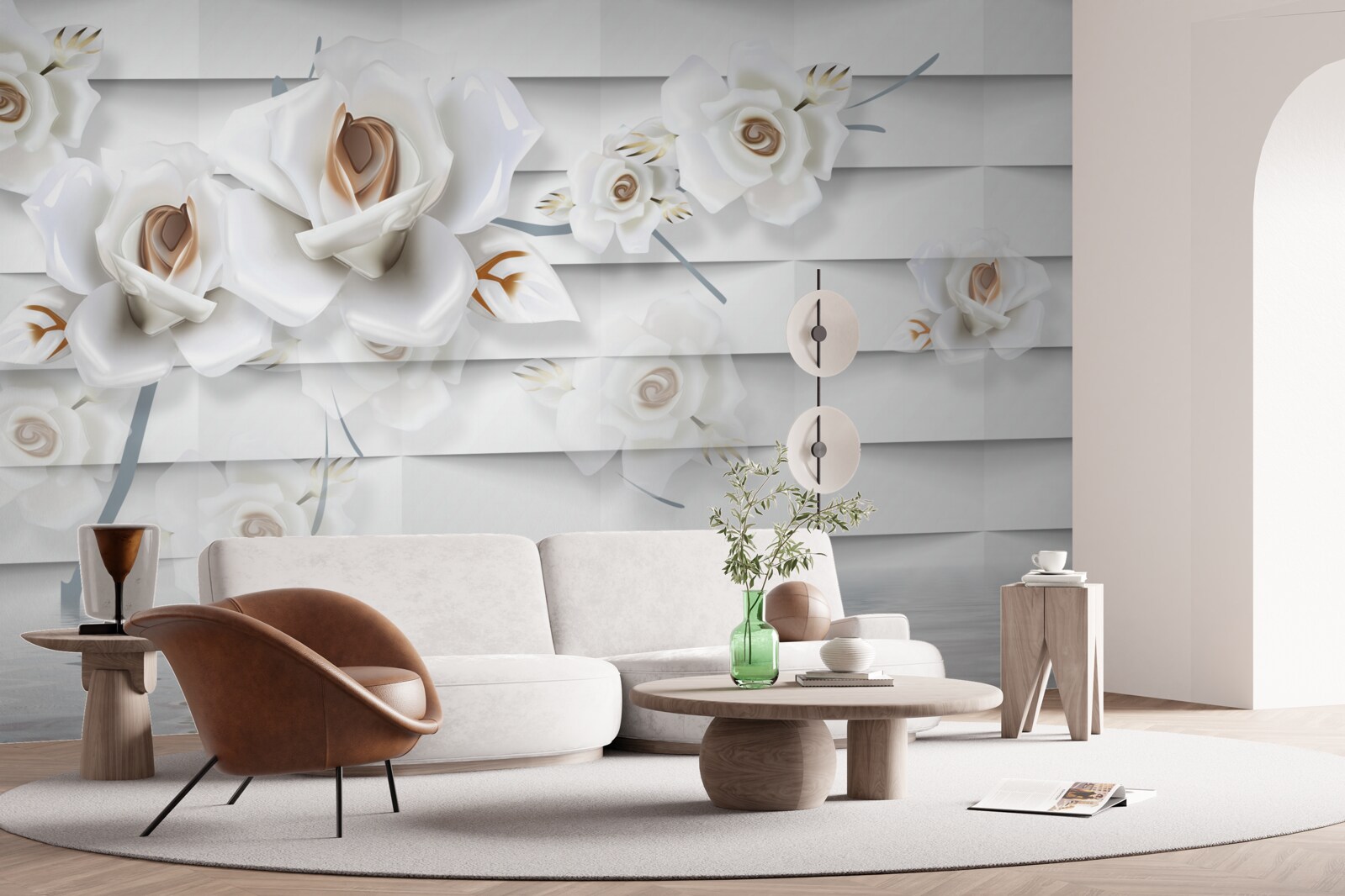 Fototapet apa calmă este presărată cu flori albe