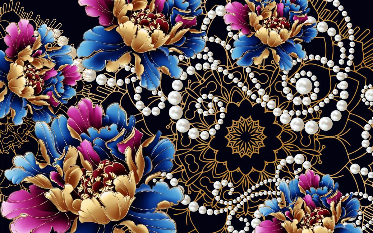 Fototapet bijuteriile și florile creează un set abstract