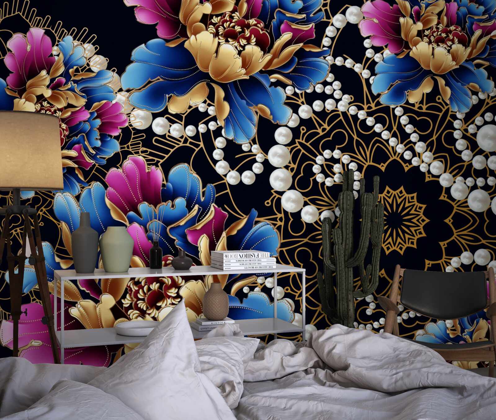 Fototapet bijuteriile și florile creează un set abstract