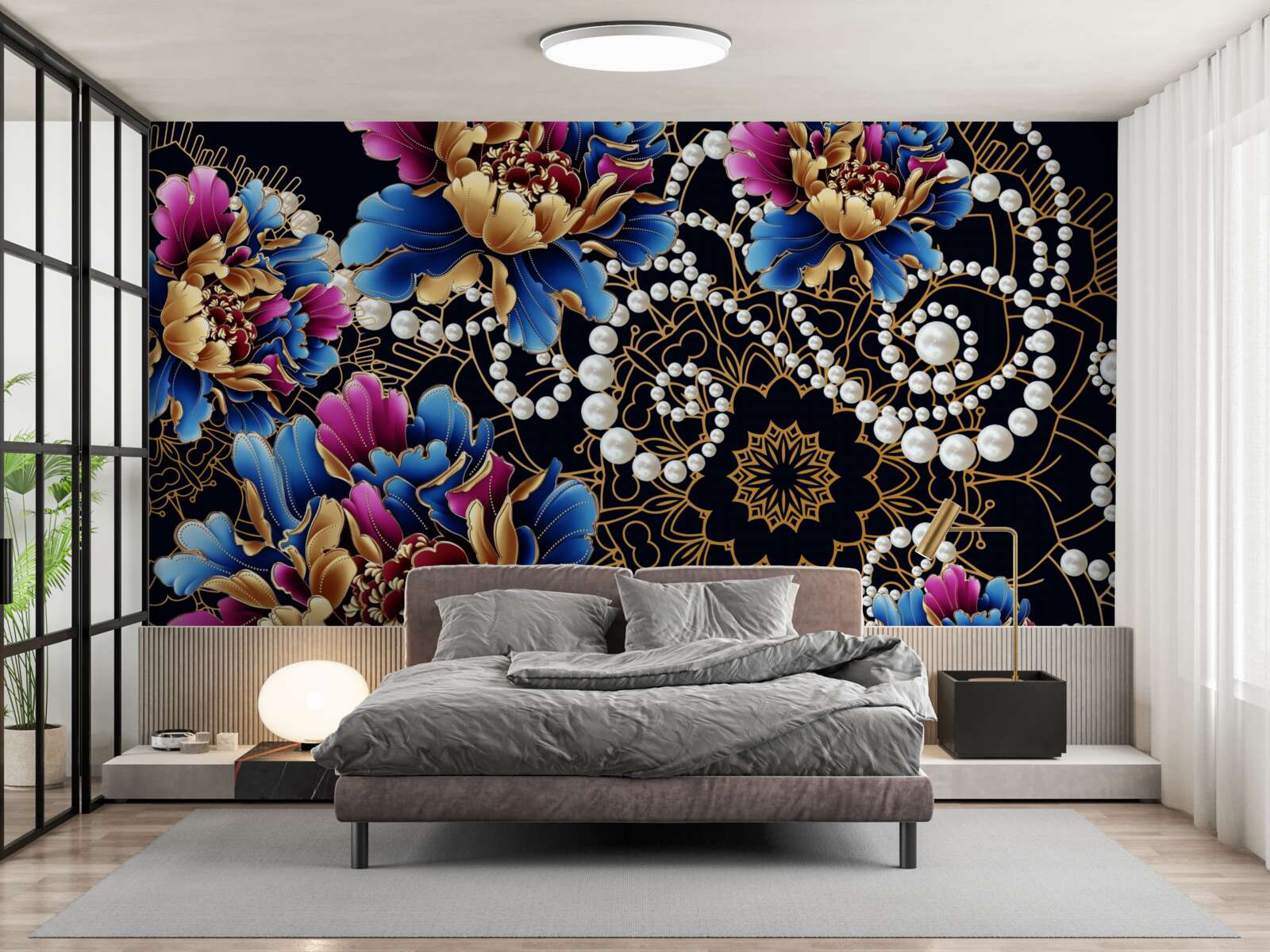 Fototapet bijuteriile și florile creează un set abstract