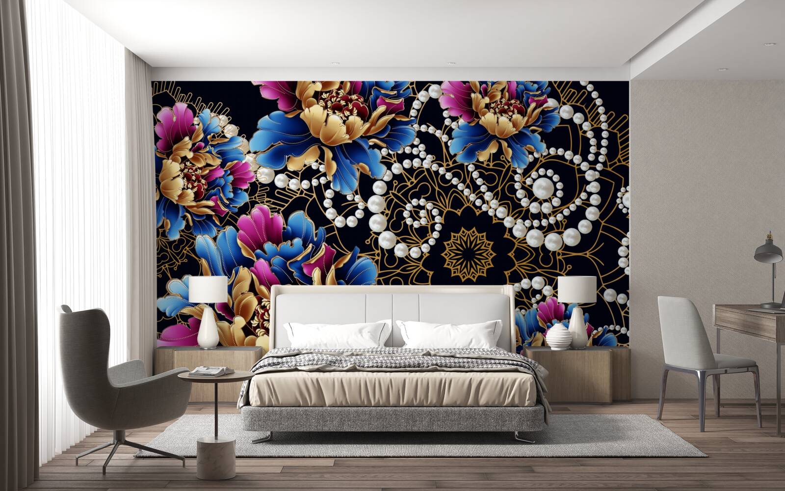 Fototapet bijuteriile și florile creează un set abstract