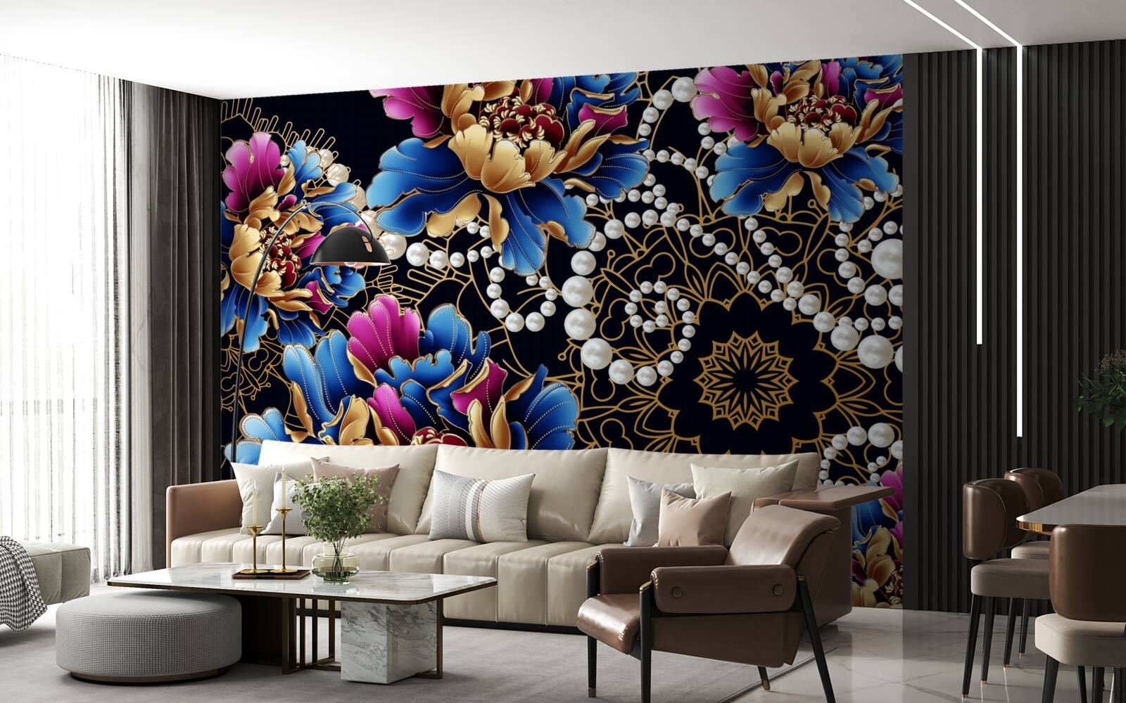 Fototapet bijuteriile și florile creează un set abstract