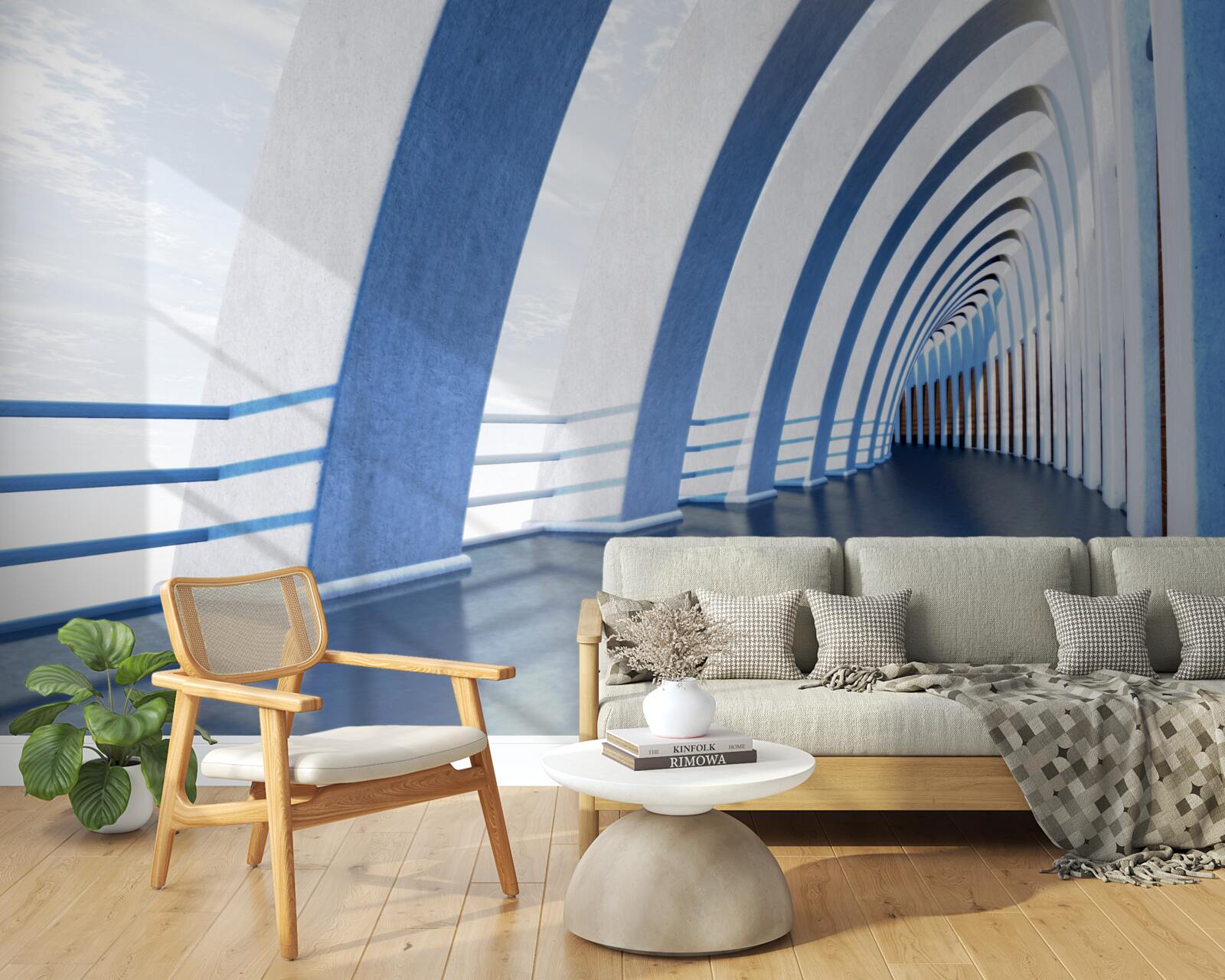 Fototapet pasaj înconjurat de coloane sub un cer luminos