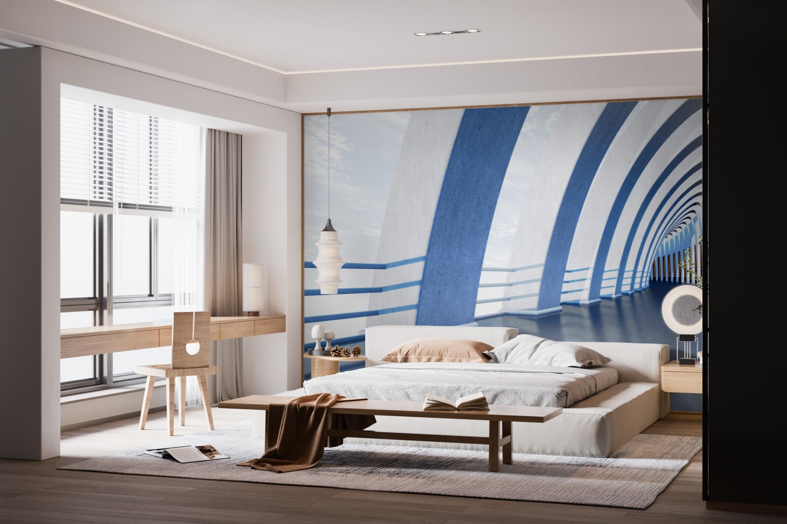 Fototapet pasaj înconjurat de coloane sub un cer luminos