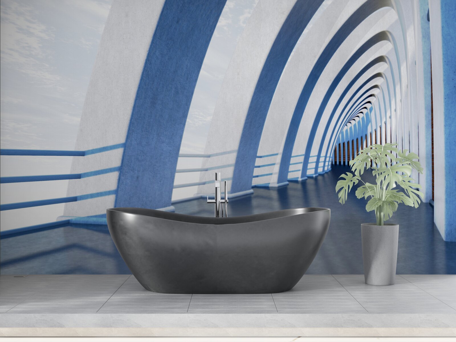 Fototapet pasaj înconjurat de coloane sub un cer luminos