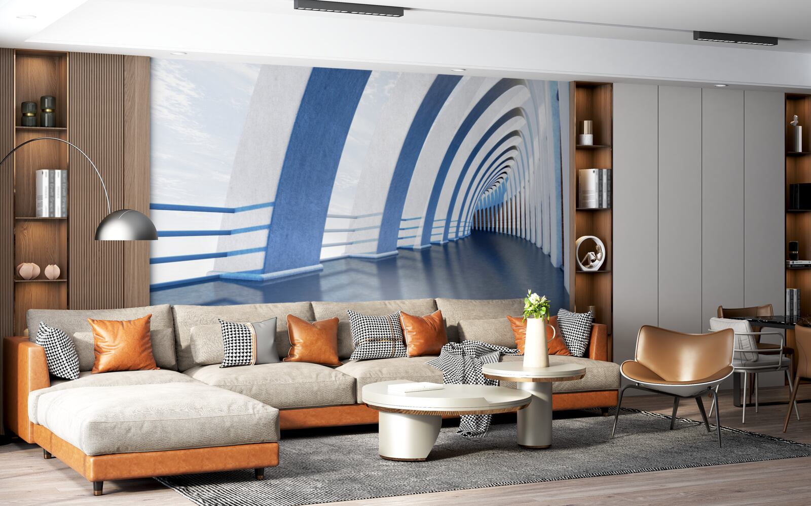 Fototapet pasaj înconjurat de coloane sub un cer luminos