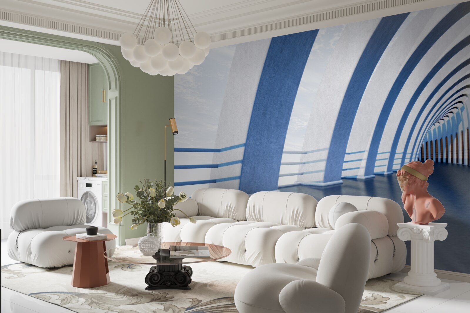 Fototapet pasaj înconjurat de coloane sub un cer luminos